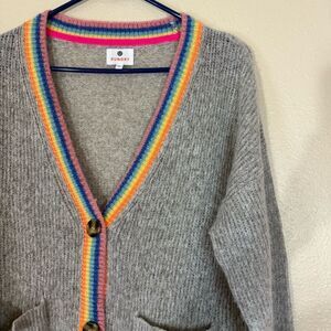 Sundry Gray Cardigan with Rainbow Trim 1